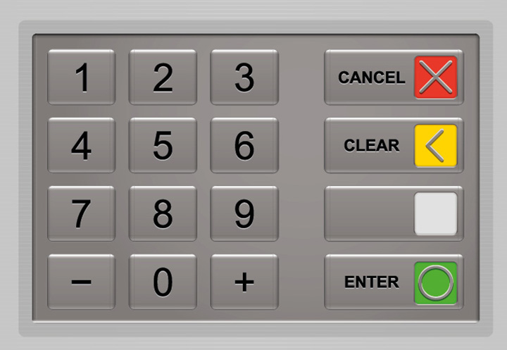 A physical keypad often found on older ATMs